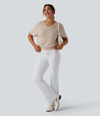 V Neck Short Sleeve Work Jumper — Almond Peach — view 6