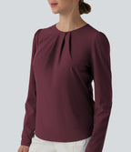 Round Neck Long Sleeve Keyhole Back Quick Dry Casual Top — Amaranth — view 4