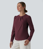 Round Neck Long Sleeve Keyhole Back Quick Dry Casual Top — Amaranth — view 3