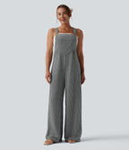 Plaid Casual Linen-Feel Dungarees with Pockets — Classic Mono — view 6