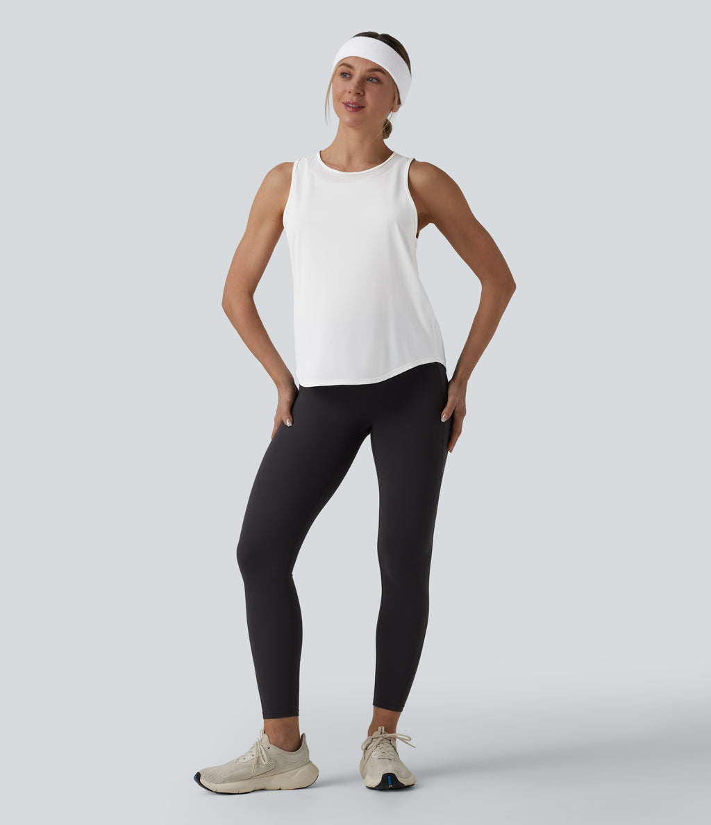 Contrast Mesh Curved Hem Running Tank Top — White — view 6