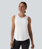 Contrast Mesh Curved Hem Running Tank Top — White — view 2