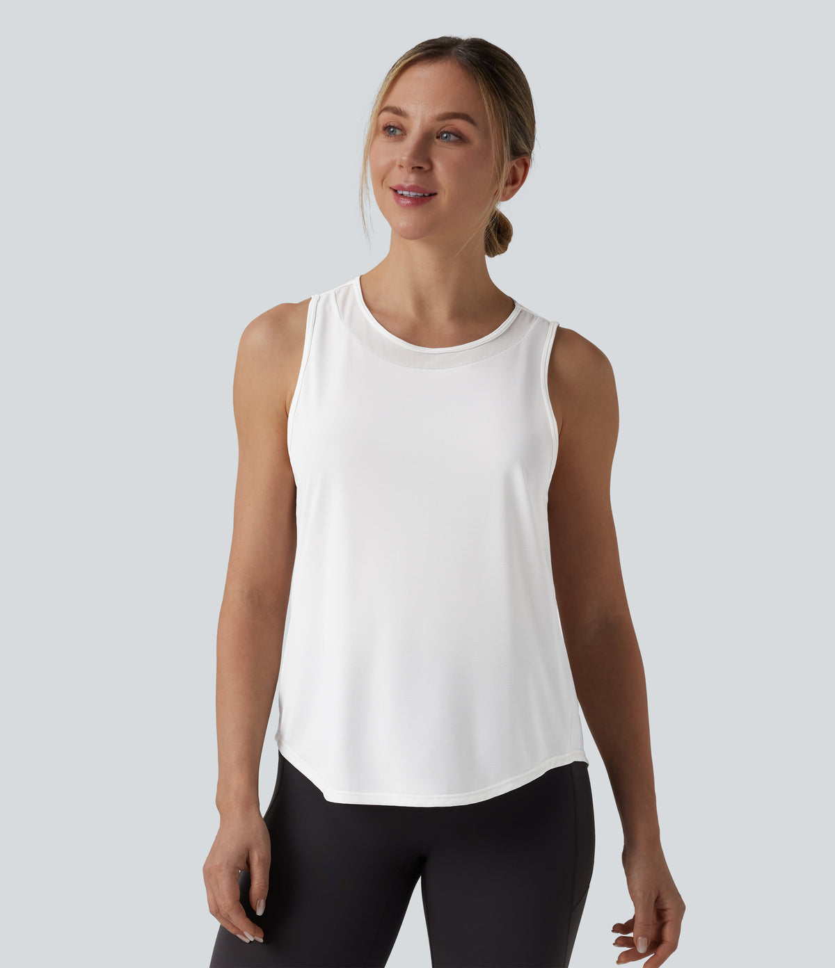 Contrast Mesh Curved Hem Running Tank Top — White — view 2