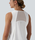Contrast Mesh Curved Hem Running Tank Top — White — view 4