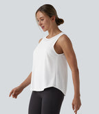 Contrast Mesh Curved Hem Running Tank Top — White — view 3