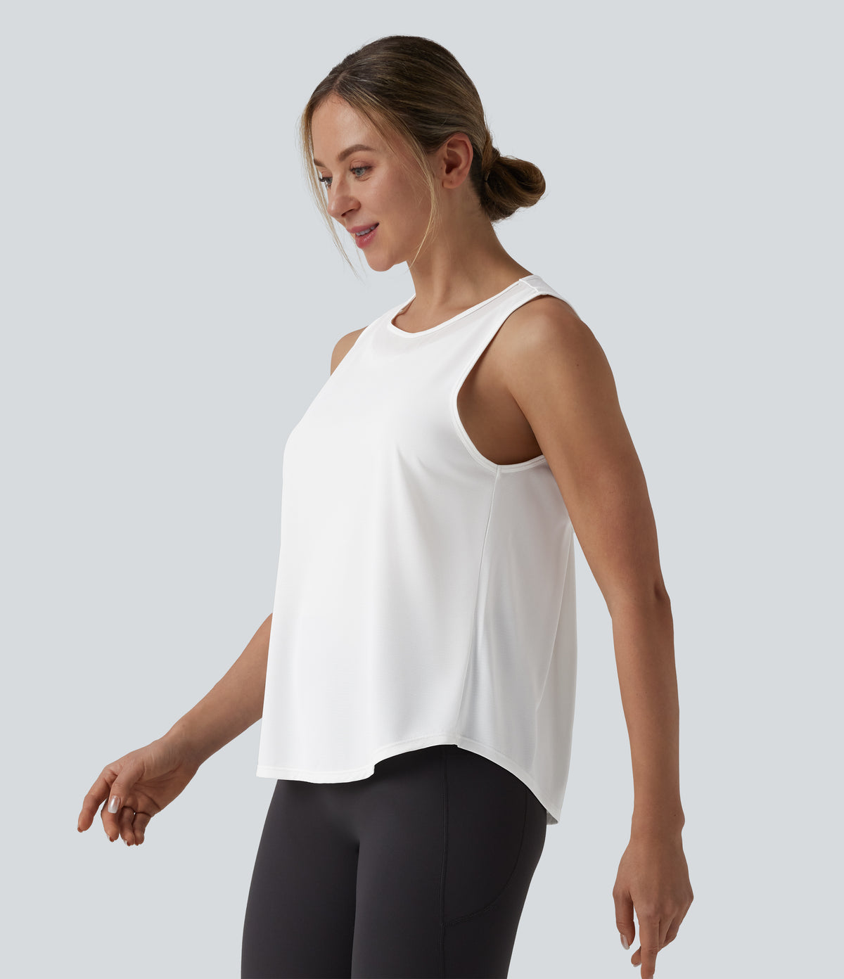 Contrast Mesh Curved Hem Running Tank Top — White — view 3