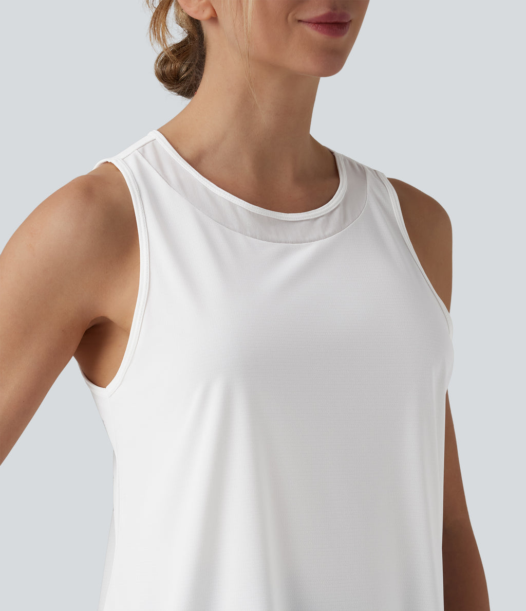 Contrast Mesh Curved Hem Running Tank Top — White — view 5