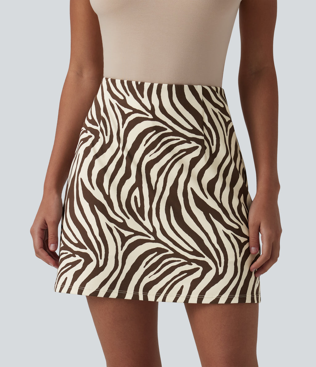 High Waisted A-Line Zebra Print 2-in-1 Casual Mini Skirt — Cocoa Zebra — view 1