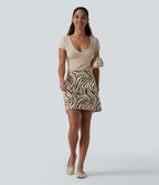 High Waisted A-Line Zebra Print 2-in-1 Casual Mini Skirt — Cocoa Zebra — view 5