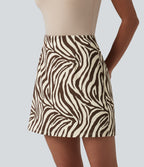 High Waisted A-Line Zebra Print 2-in-1 Casual Mini Skirt — Cocoa Zebra — view 3