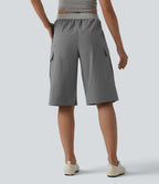 Mid Rise Drawstring Color Block Casual Pedal Pusher Trousers with Pockets — Steel Gray — view 2