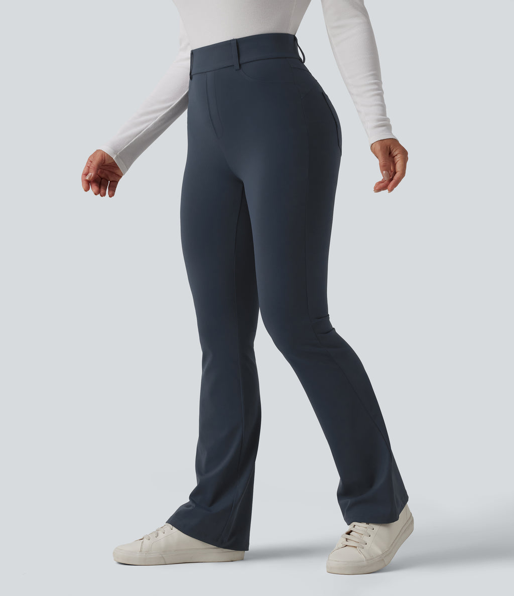 High Waisted Bootcut Casual Leggings with Pockets — Carbon — view 3