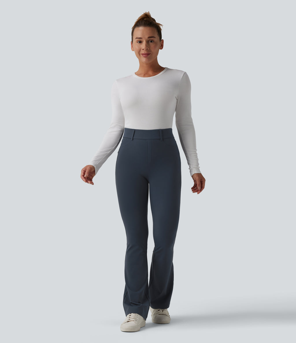 High Waisted Bootcut Casual Leggings with Pockets — Carbon — view 6