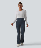 High Waisted Bootcut Casual Leggings with Pockets — Carbon — view 6