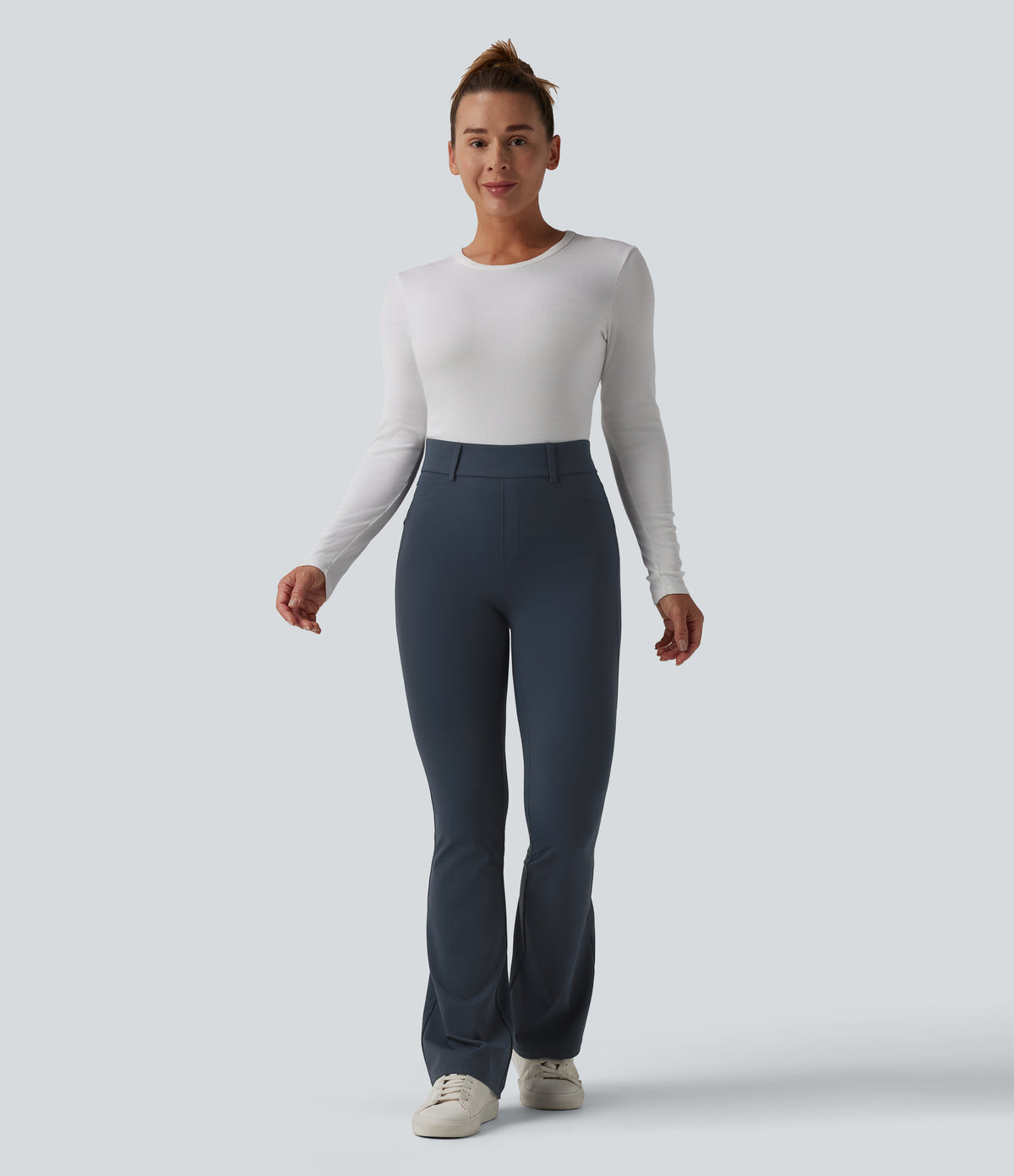 High Waisted Bootcut Casual Leggings with Pockets — Carbon — view 6