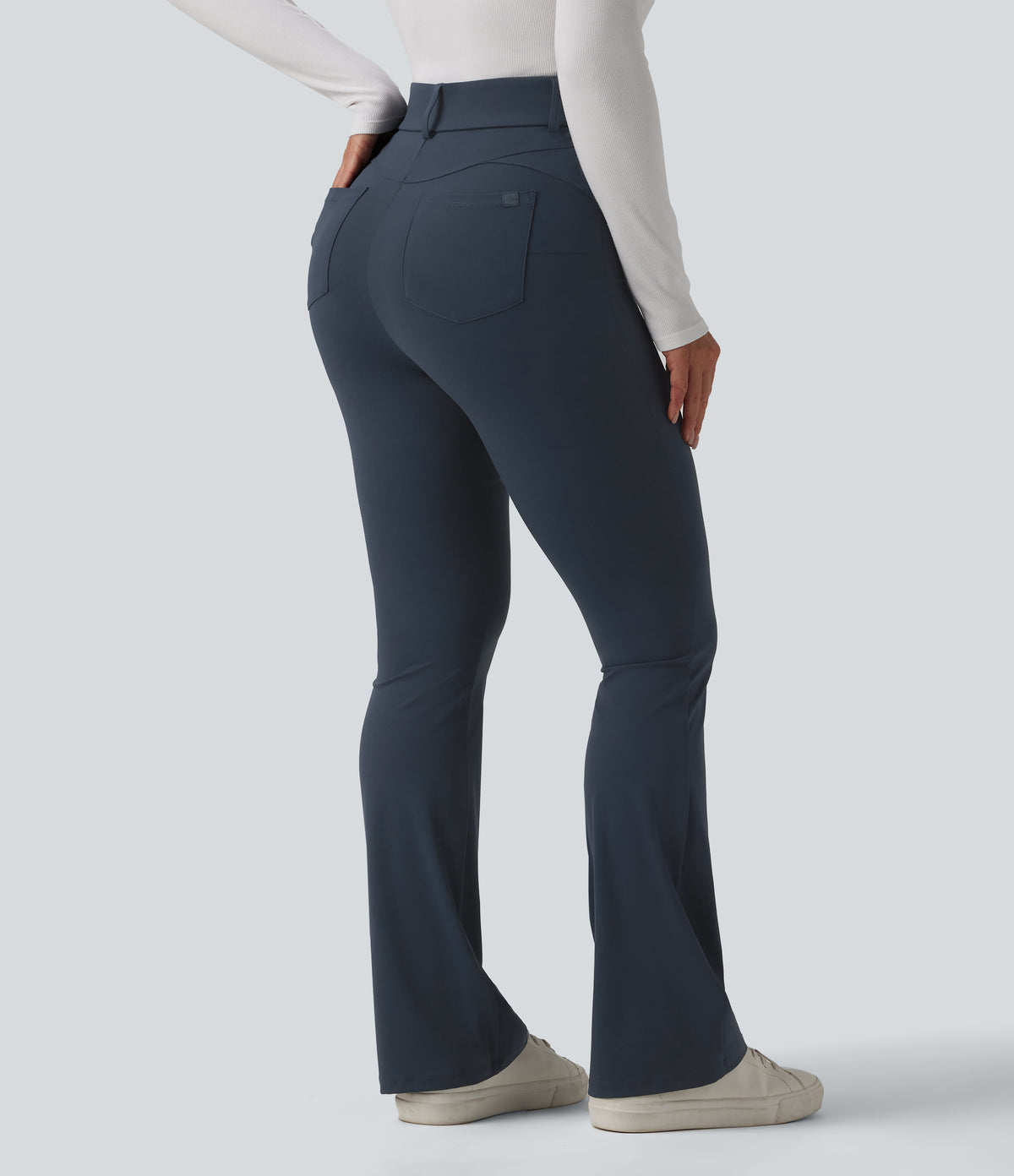 High Waisted Bootcut Casual Leggings with Pockets — Carbon — view 1