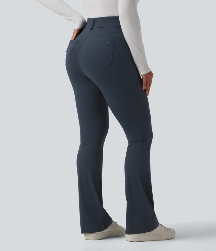 High Waisted Bootcut Casual Leggings with Pockets — Carbon — view 1