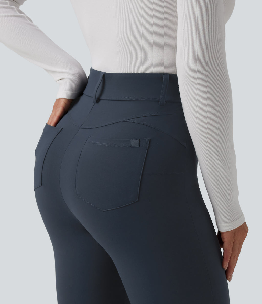 High Waisted Bootcut Casual Leggings with Pockets — Carbon — view 5