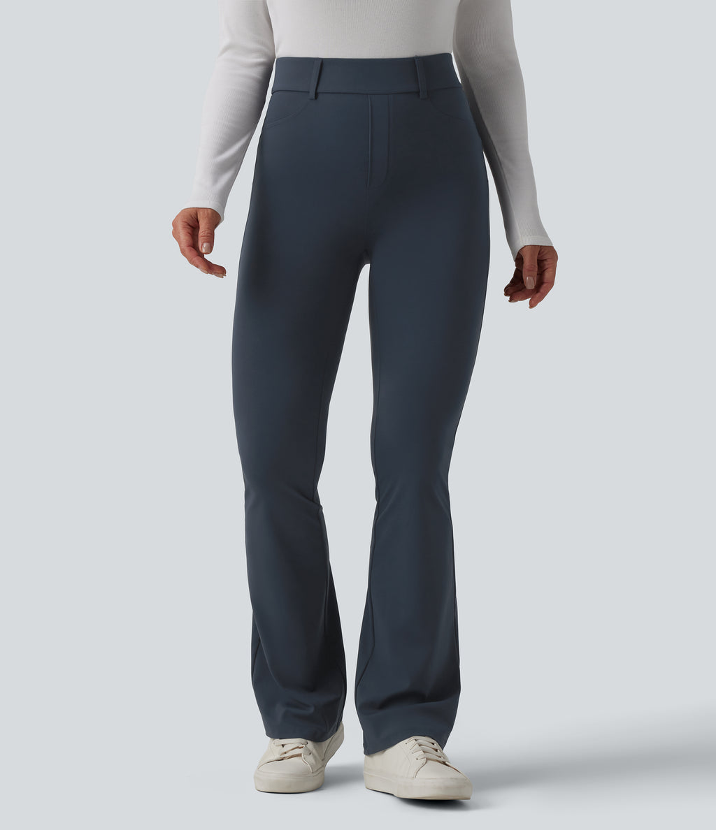 High Waisted Bootcut Casual Leggings with Pockets — Carbon — view 2