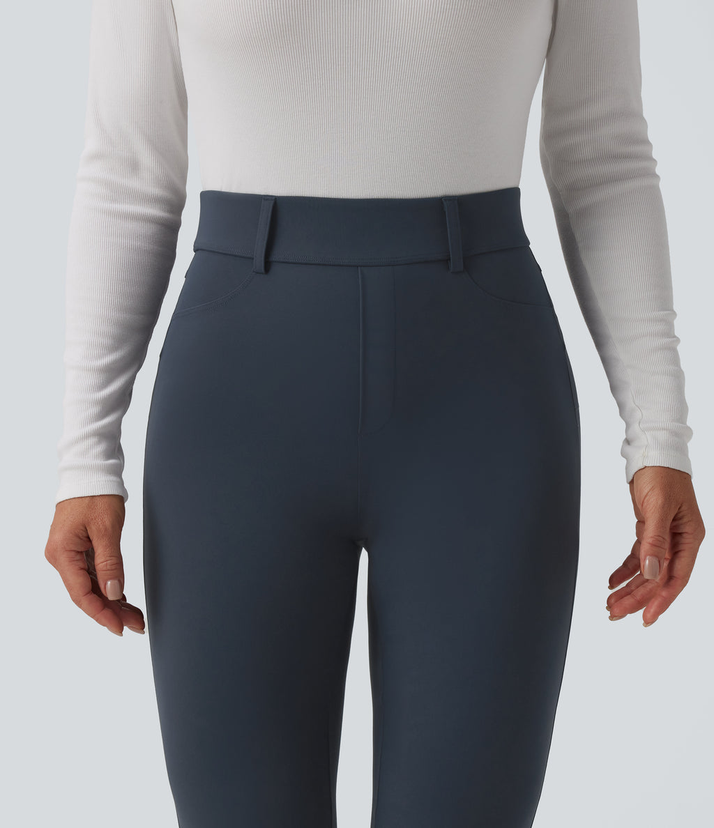 High Waisted Bootcut Casual Leggings with Pockets — Carbon — view 4
