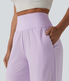 High Waisted Ruffle Wide Leg Quick Dry Trousers with Pockets — Leisurely Lavender — view 5