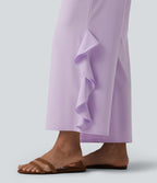 High Waisted Ruffle Wide Leg Quick Dry Trousers with Pockets — Leisurely Lavender — view 6
