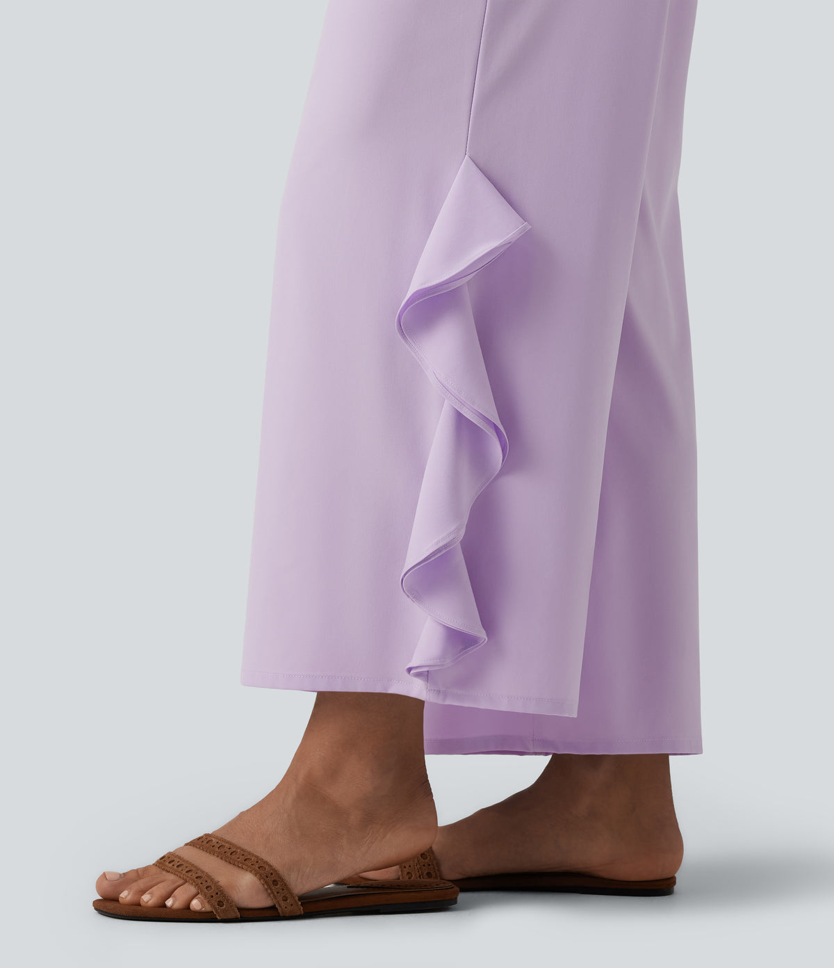 High Waisted Ruffle Wide Leg Quick Dry Trousers with Pockets — Leisurely Lavender — view 6