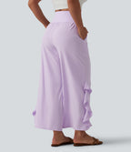 High Waisted Ruffle Wide Leg Quick Dry Trousers with Pockets — Leisurely Lavender — view 2