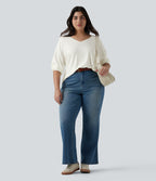 Plus Size V Neck Long Sleeve Casual Top — White — view 7