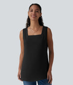 Square Neck Curved Hem Casual Tank Top — Black — view 6