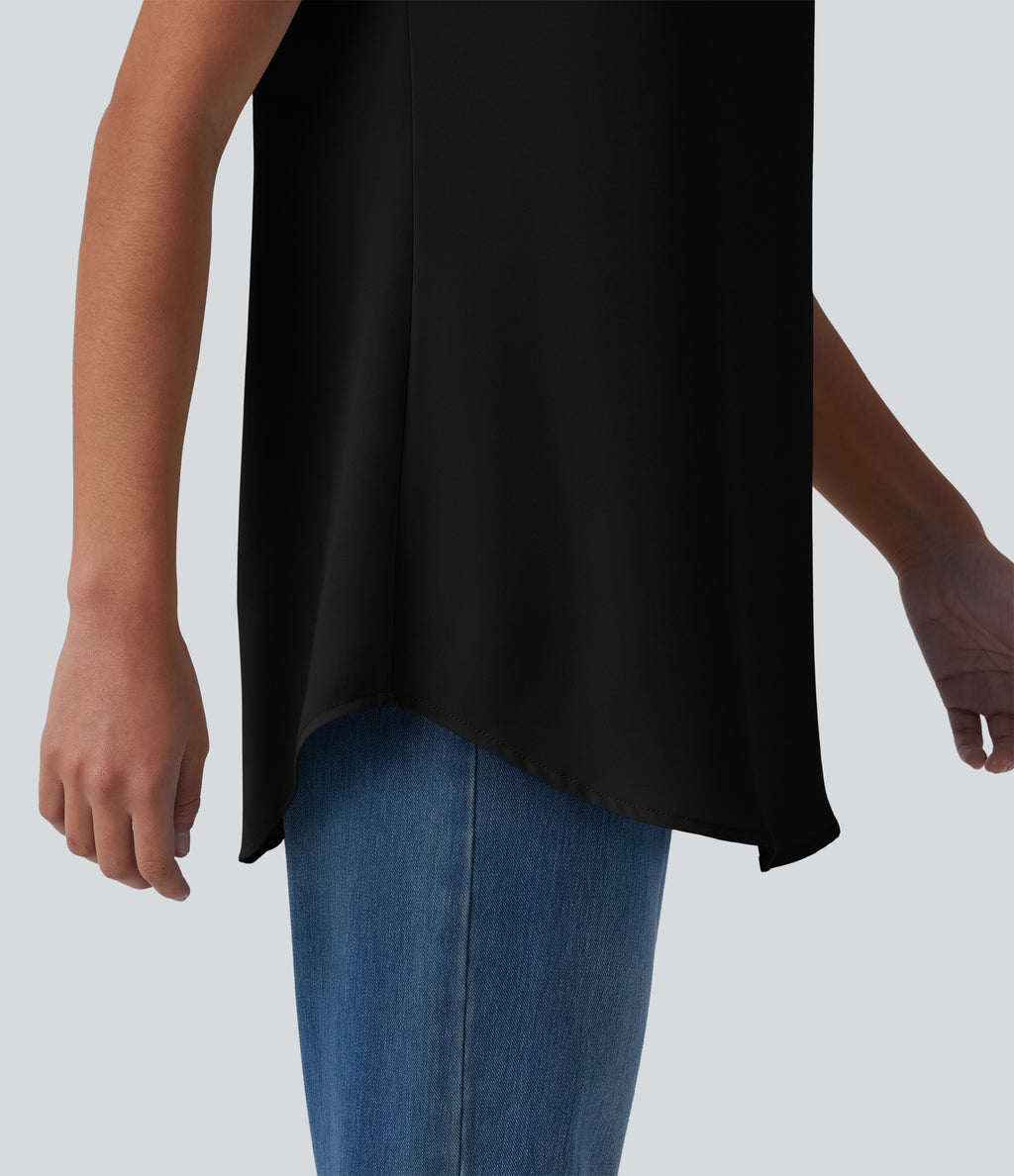 Square Neck Curved Hem Casual Tank Top — Black — view 5