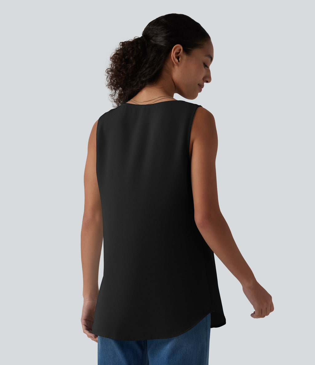 Square Neck Curved Hem Casual Tank Top — Black — view 2