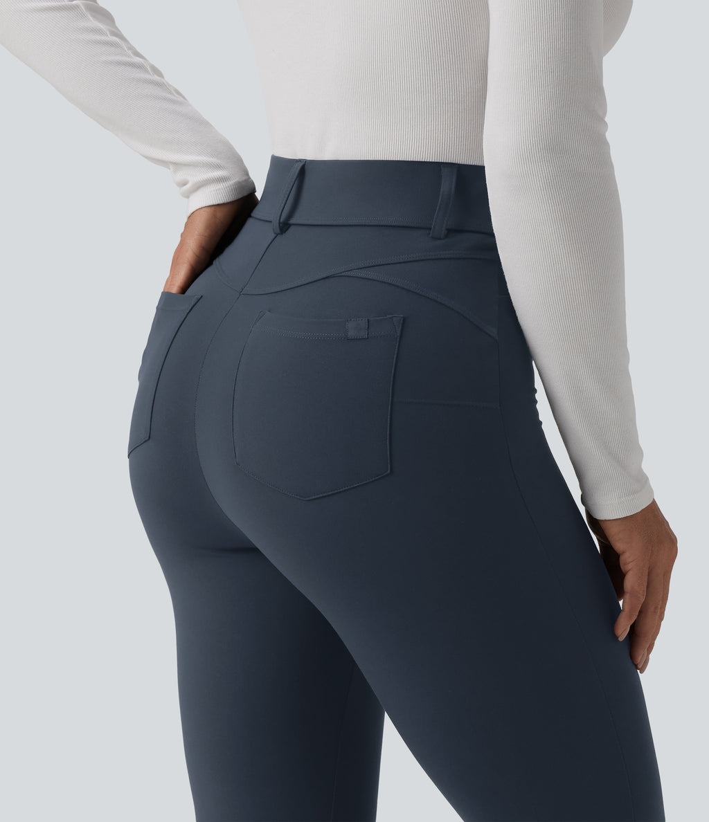 High Waisted Casual Leggings with Pockets — Carbon — view 5