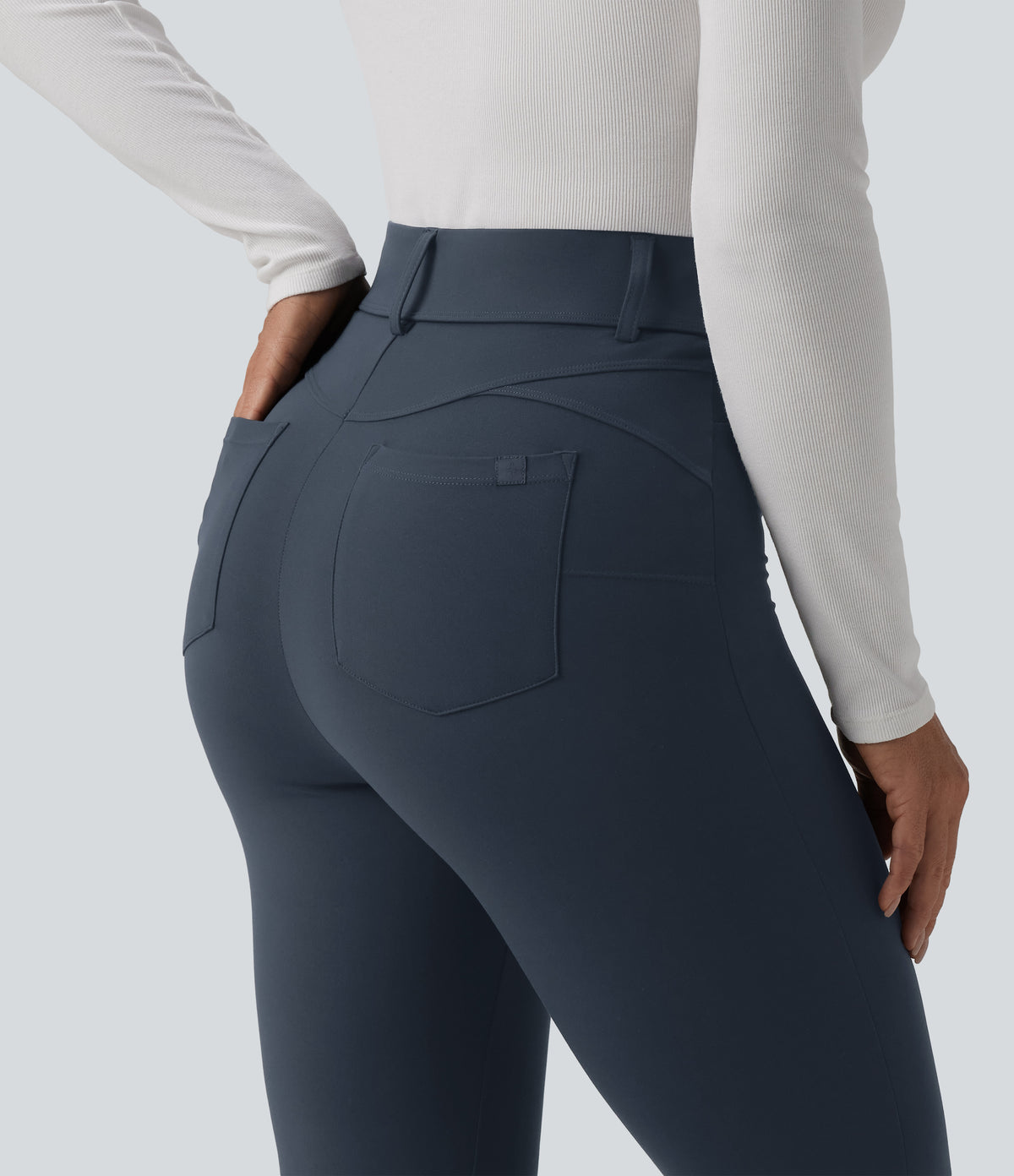 High Waisted Casual Leggings with Pockets — Carbon — view 5