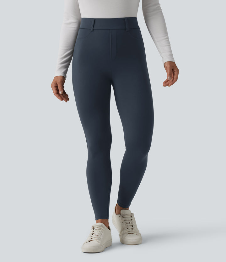 High Waisted Casual Leggings with Pockets — Carbon — view 3