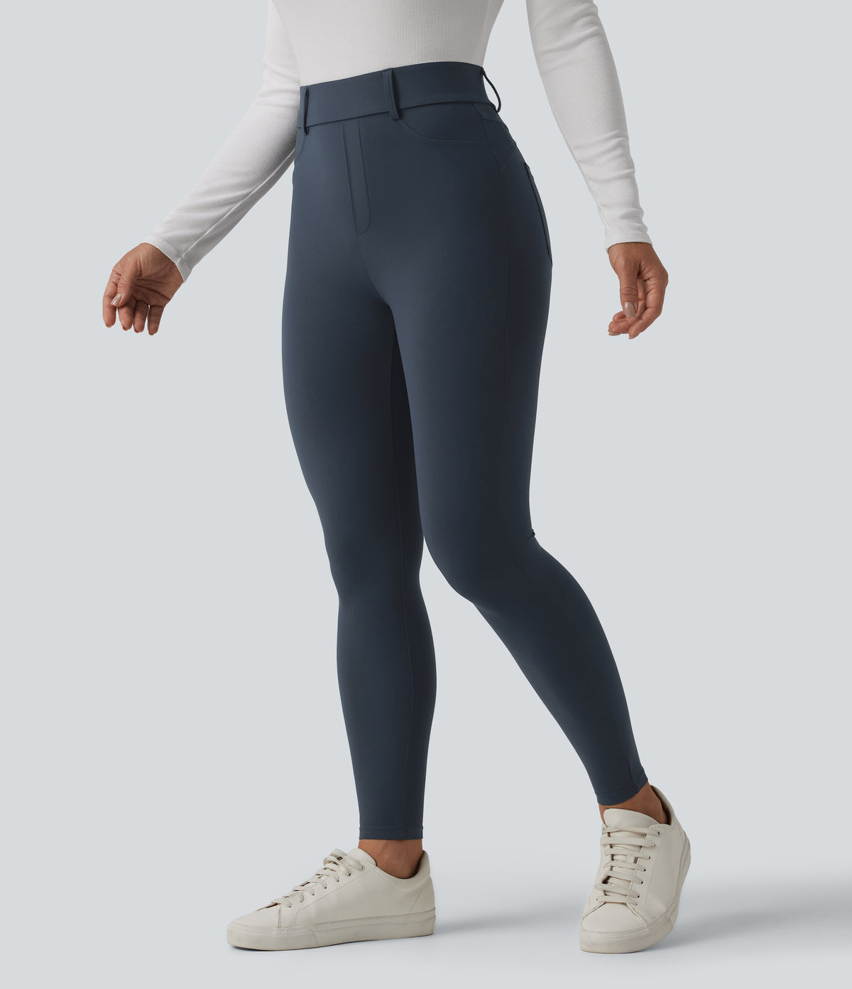 High Waisted Casual Leggings with Pockets — Carbon — view 4