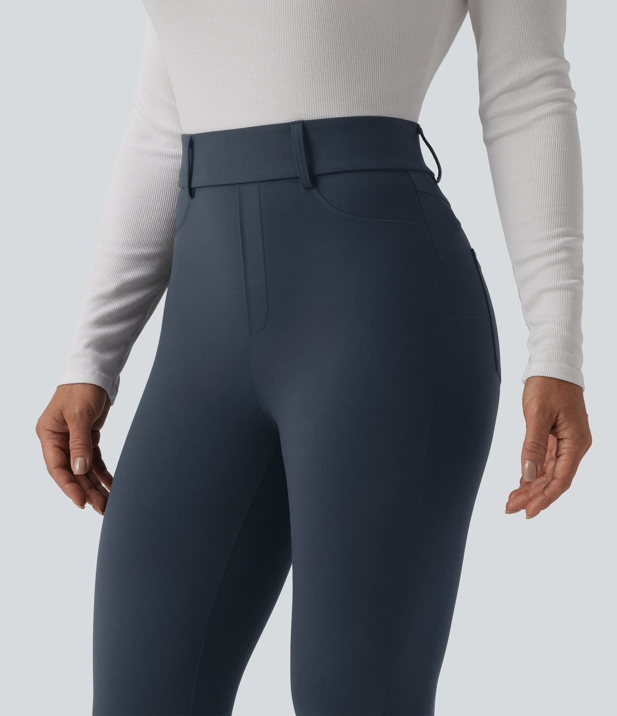 High Waisted Casual Leggings with Pockets — Carbon — view 6