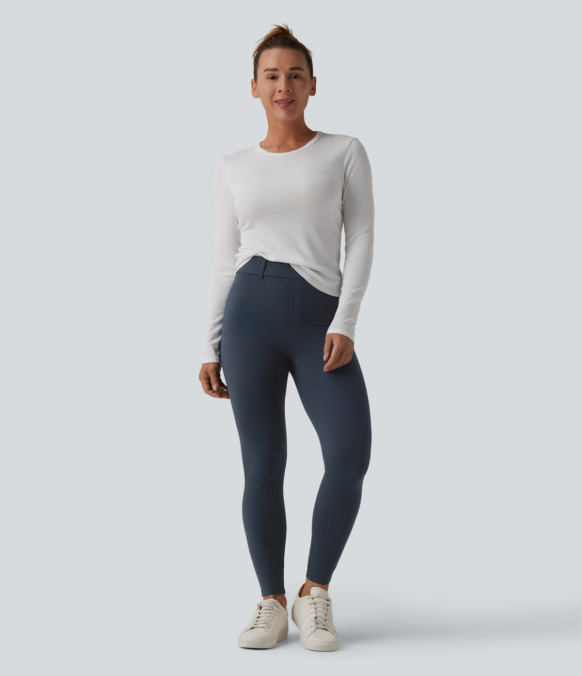 High Waisted Casual Leggings with Pockets — Carbon — view 7