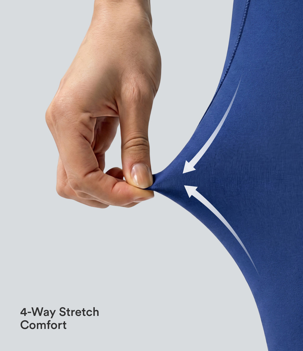 High Waisted Crossover Pedal Pusher Yoga Leggings with Pockets — Beaucoup Blue — view 5