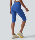 High Waisted Crossover Pedal Pusher Yoga Leggings with Pockets — Beaucoup Blue — view 2