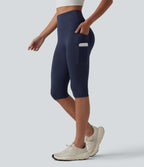 High Waisted Pedal Pusher Yoga Leggings with Pockets — Peacoat — view 1