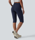 High Waisted Pedal Pusher Yoga Leggings with Pockets — Peacoat — view 2