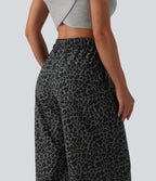 Mid Rise Wide Leg Leopard Print Casual Trousers with Pockets — Granite Panther — view 6