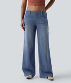 Low Rise Wide Leg Casual Jeans with Pockets — Tide Blue Denim — view 1