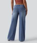 Low Rise Wide Leg Casual Jeans with Pockets — Tide Blue Denim — view 2