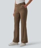 Asymmetric Mid Rise Flare Work Trousers with Pockets — Sepia — view 3