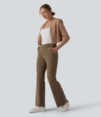 Asymmetric Mid Rise Flare Work Trousers with Pockets — Sepia — view 6