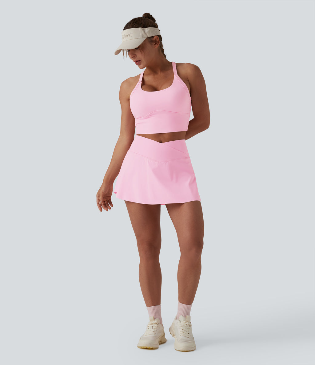 Airy High Waisted Crossover 2-in-1 Micro Mini Tennis Skirt with Pocket — Nosegay — view 8