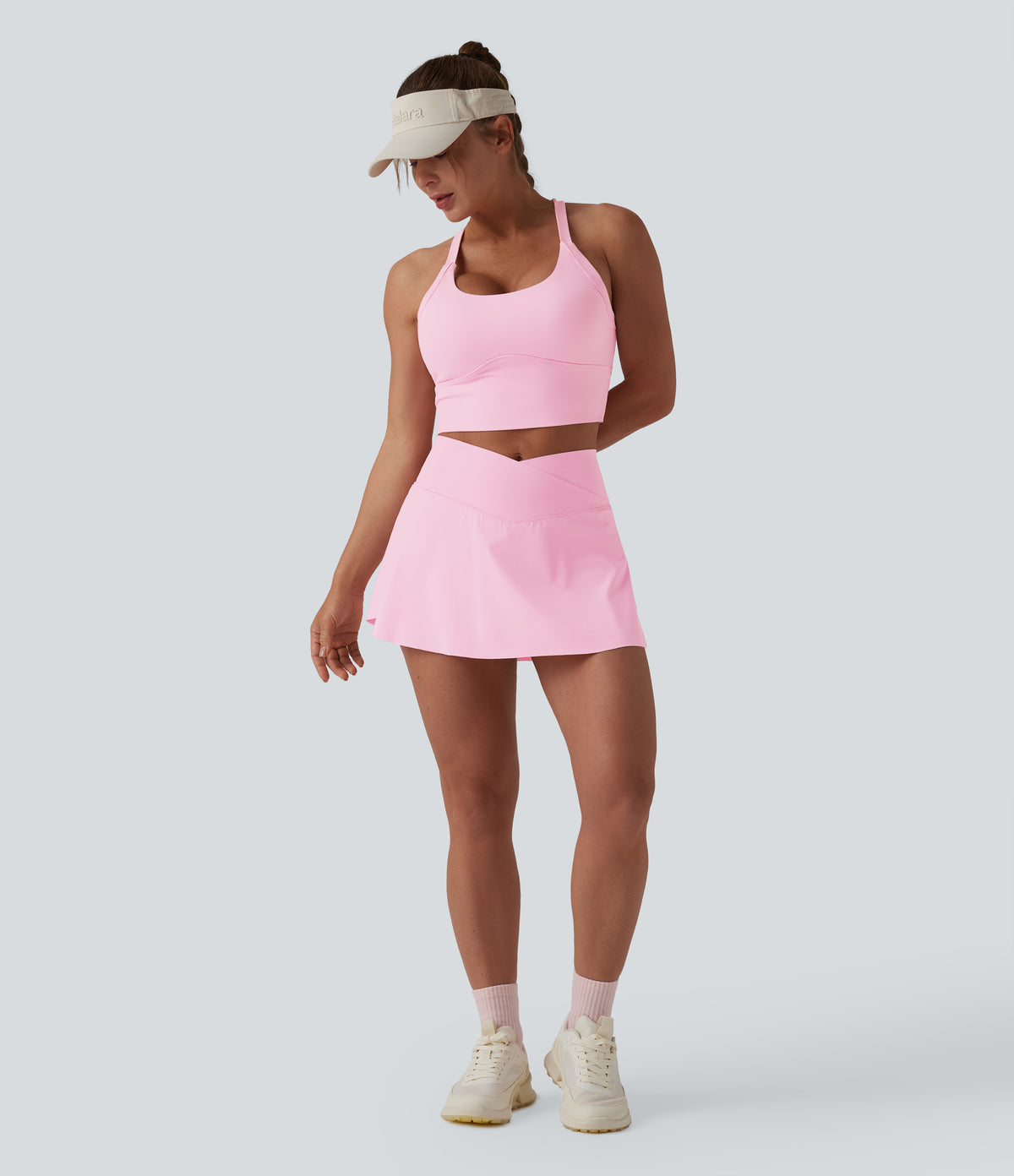 Airy High Waisted Crossover 2-in-1 Micro Mini Tennis Skirt with Pocket — Nosegay — view 8
