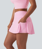 Airy High Waisted Crossover 2-in-1 Micro Mini Tennis Skirt with Pocket — Nosegay — view 1